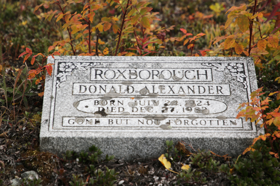 Grave of Donald Alexander Roxborough in the Atlin Cemetery, BC