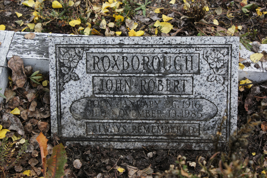 Grave of John Robert Roxborough in the Atlin Cemetery, BC