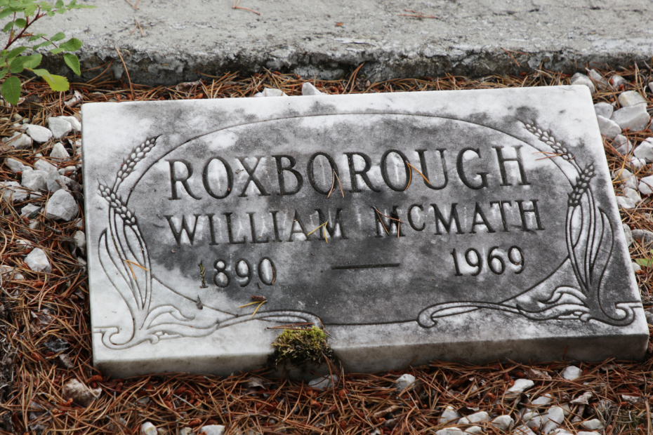 Grave of William McMath Roxborough in the Atlin Cemetery, BC