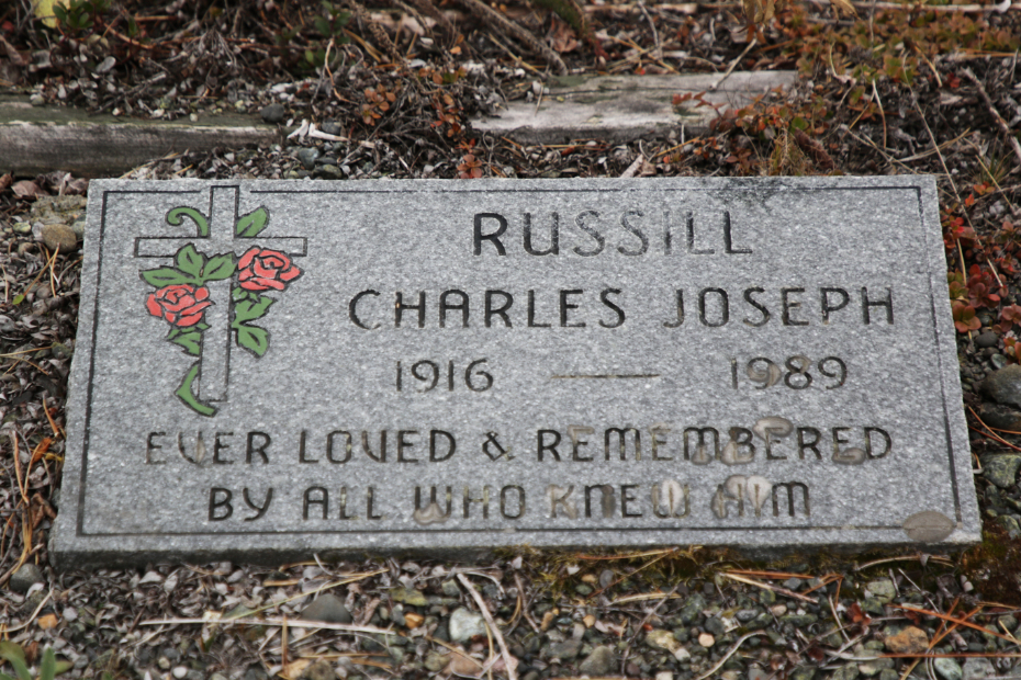 Grave of Charles Joseph Russill in the Atlin Cemetery, BC
