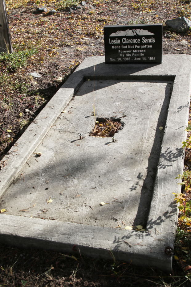 Grave of Leslie Clarence Sands in the Atlin Cemetery, BC