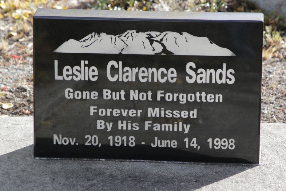 Grave of Leslie Clarence Sands in the Atlin Cemetery, BC