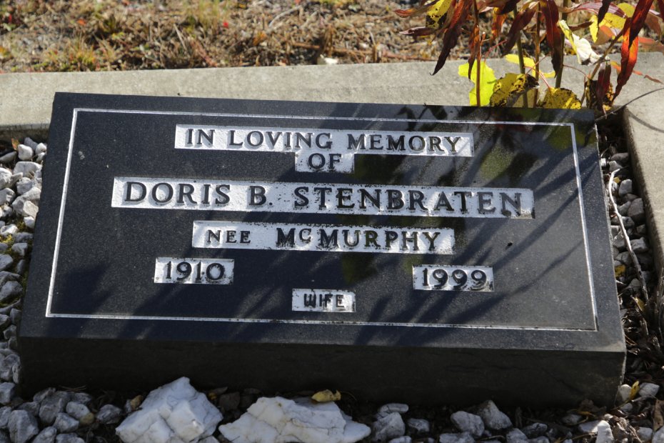 Grave of Doris B. Stenbraten in the Atlin Cemetery, BC