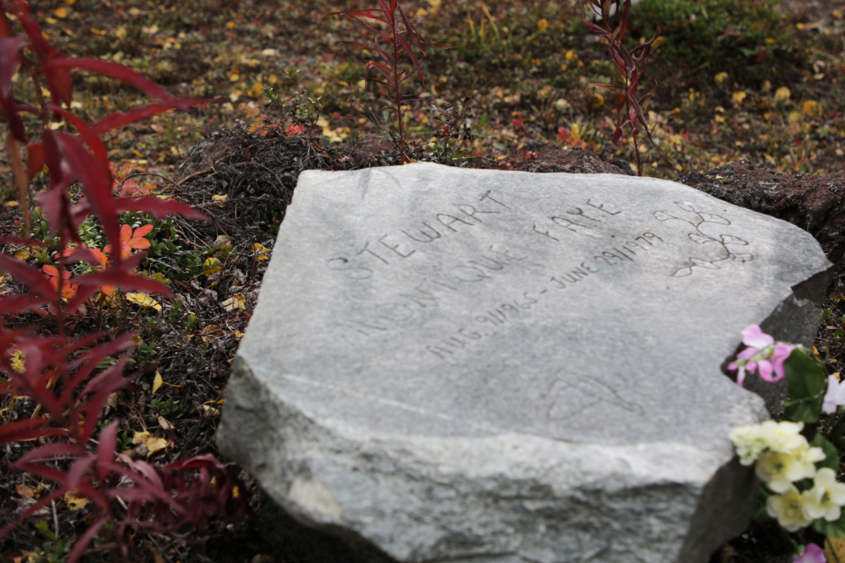 Grave of Monique Faye Stewart in the Atlin Cemetery, BC