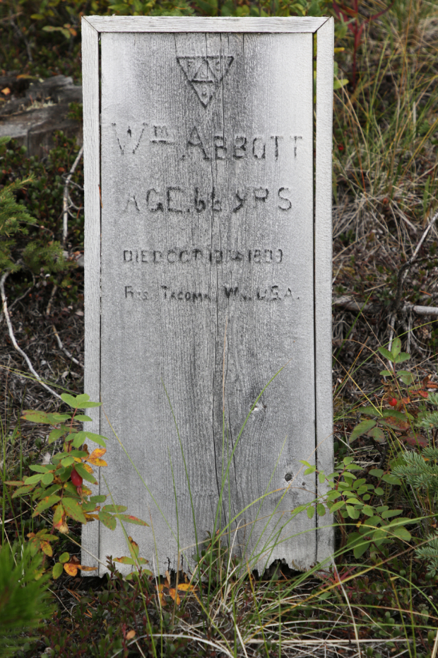 Grave of William Abbott in the Atlin Pioneer Cemetery, BC
