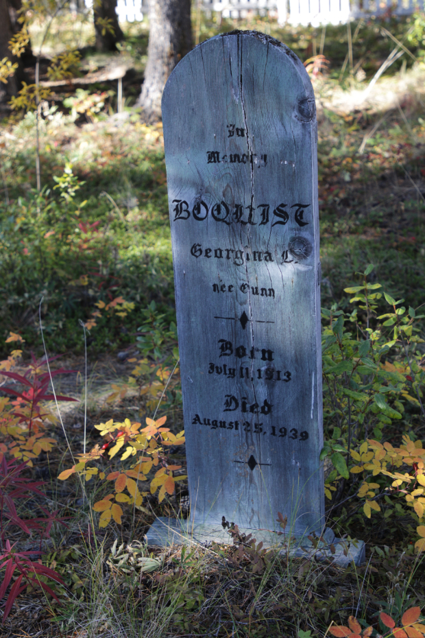 Grave of Georgina L. Boquist in the Atlin Pioneer Cemetery, BC