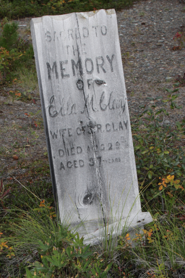 Grave of Ella M. Clayin the Atlin Pioneer Cemetery, BC