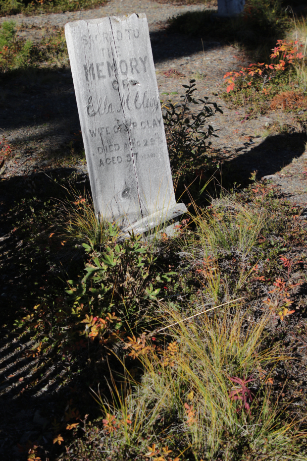 Grave of Ella M. Clayin the Atlin Pioneer Cemetery, BC