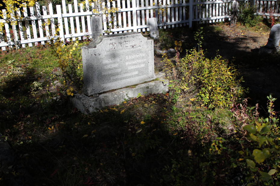 Grave of Ena Lambert Daniell in the Atlin Pioneer Cemetery, BC