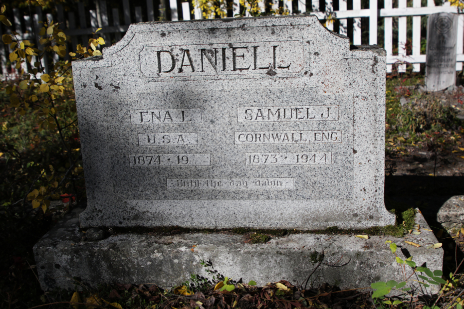 Grave of Ena Lambert Daniell in the Atlin Pioneer Cemetery, BC