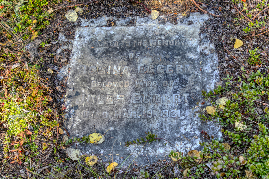 Grave of Rosina Eggert in the Atlin Pioneer Cemetery, BC
