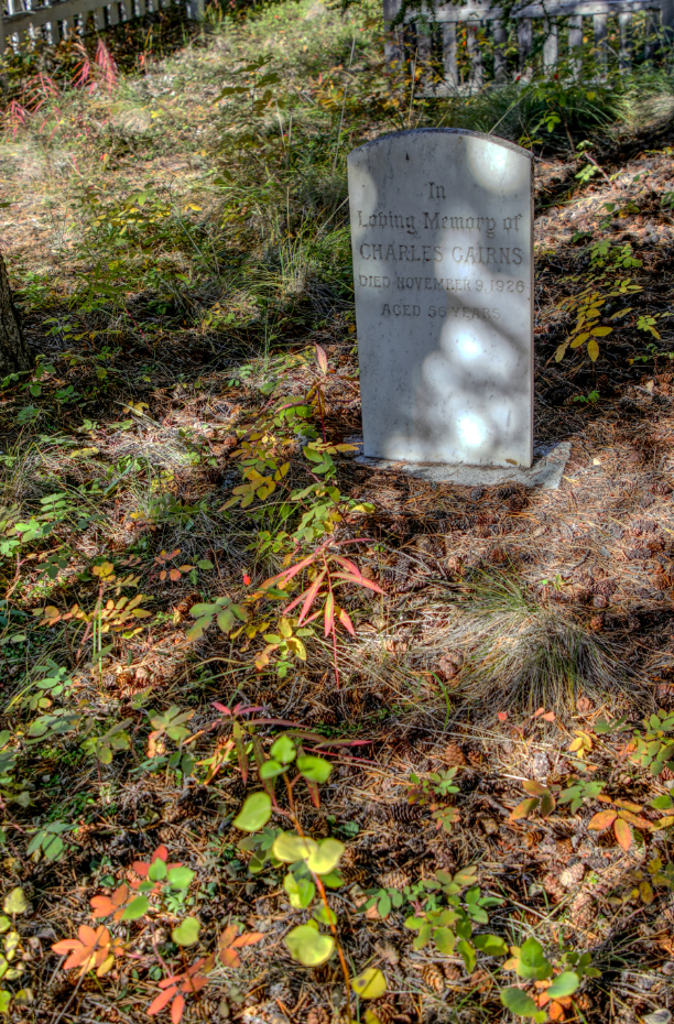 Grave of Charles Gairns in the Atlin Pioneer Cemetery, BC