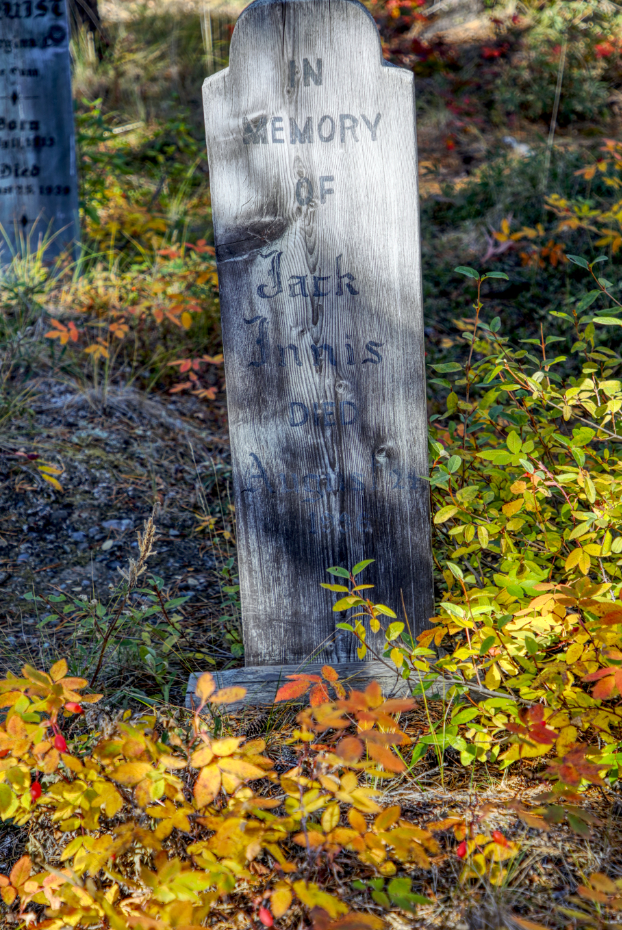Grave of Jack Innis in the Atlin Pioneer Cemetery, BC