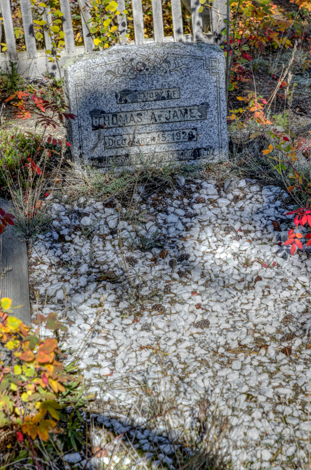 Grave of Thomas A. James in the Atlin Pioneer Cemetery, BC