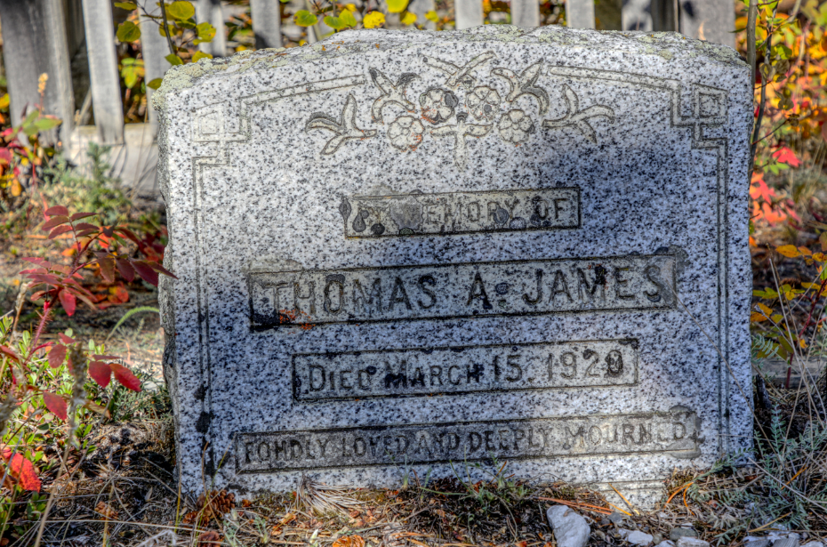Grave of Thomas A. James in the Atlin Pioneer Cemetery, BC
