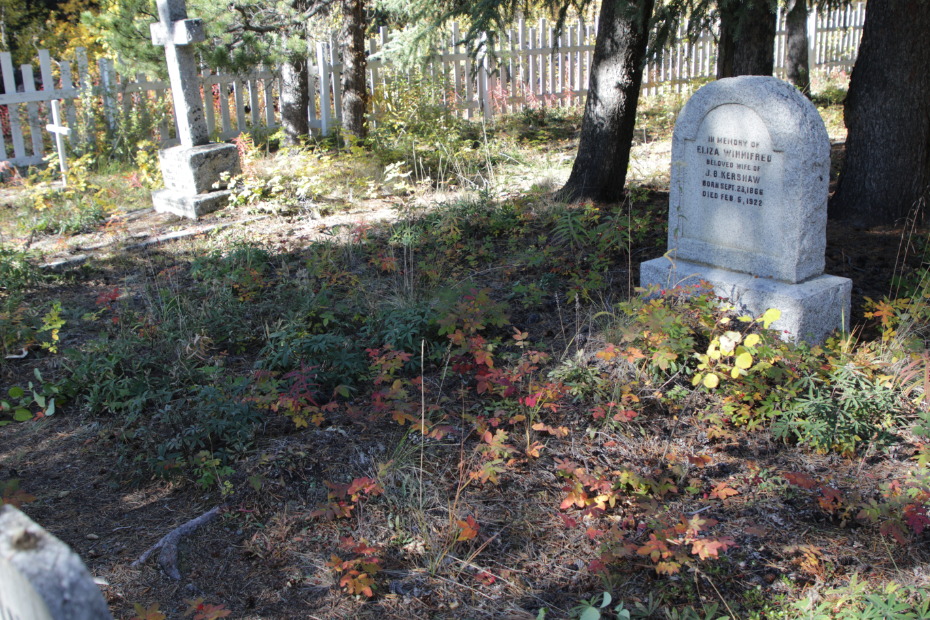 Grave of Eliza Winnifred Kershaw in the Atlin Pioneer Cemetery, BC