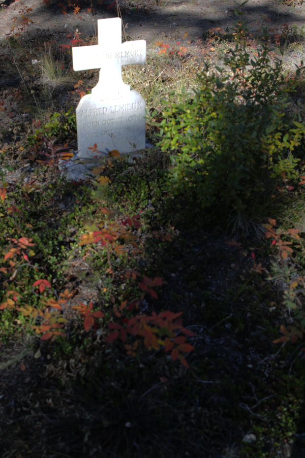 Grave of John Alfred Lemieux in the Atlin Pioneer Cemetery, BC