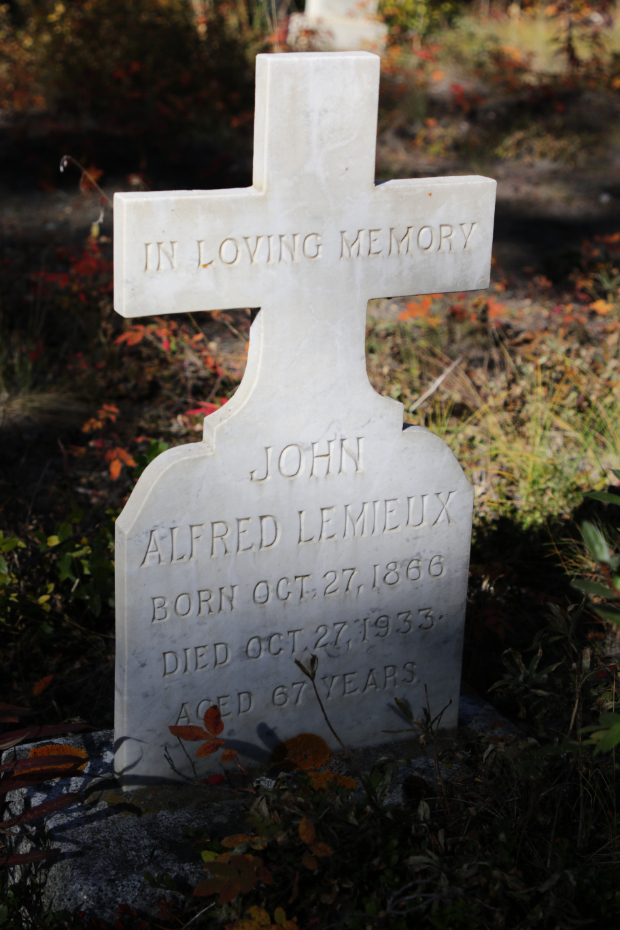 Grave of John Alfred Lemieux in the Atlin Pioneer Cemetery, BC