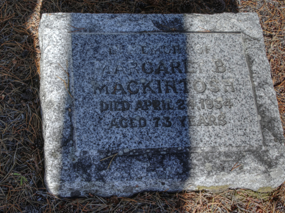 Grave of Margaret B. Mackintosh in the Atlin Pioneer Cemetery, BC