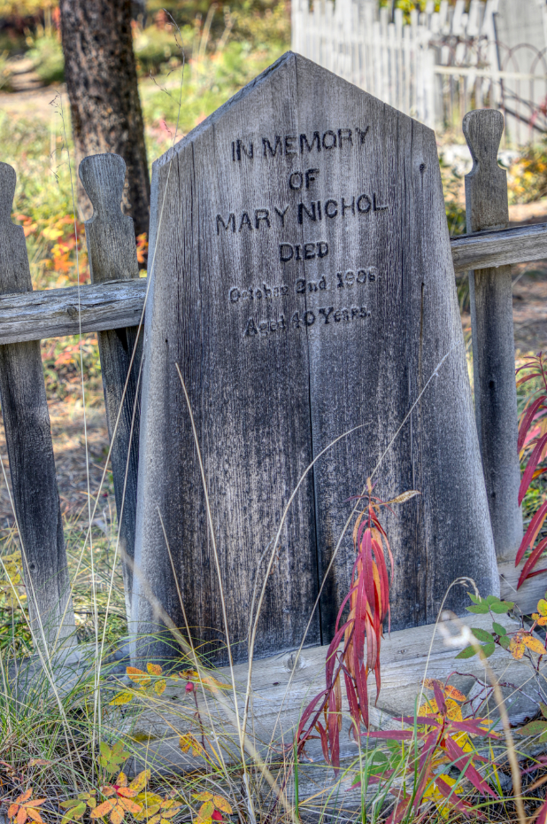 Grave of Mary Nichol in the Atlin Pioneer Cemetery, BC