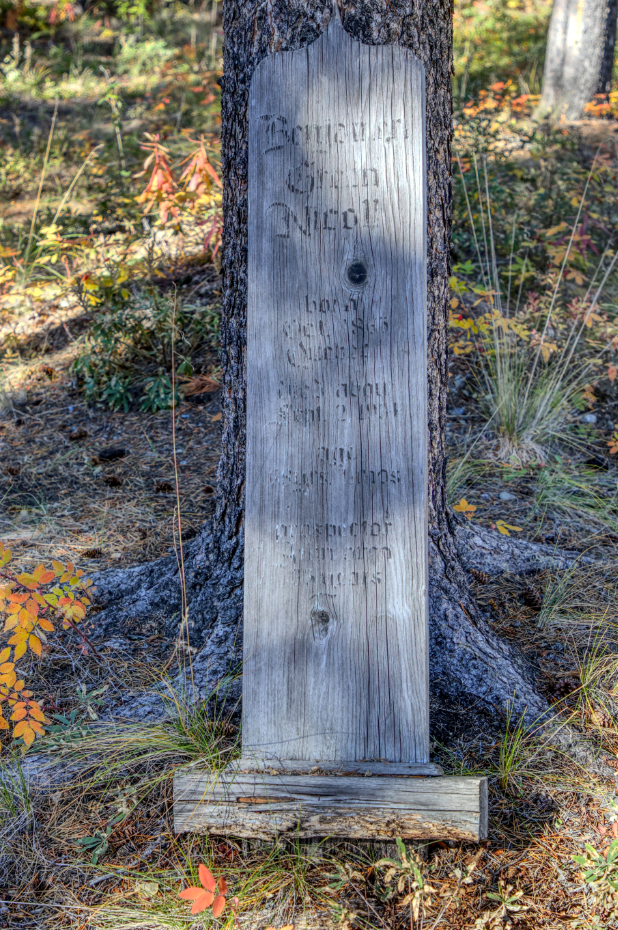 Grave of Benjamin Green Nicoll in the Atlin Pioneer Cemetery, BC