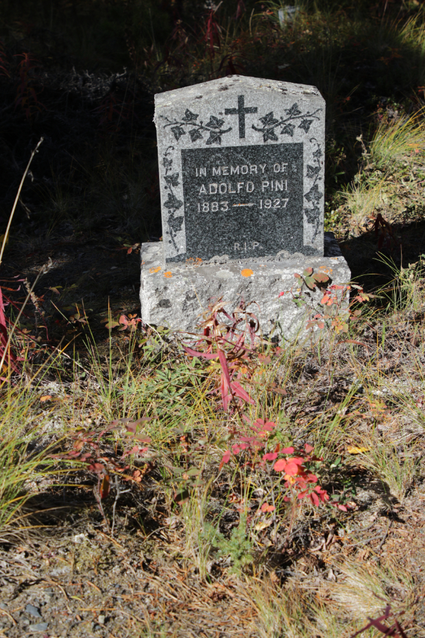 Grave of Adolfo Pini in the Atlin Pioneer Cemetery, BC