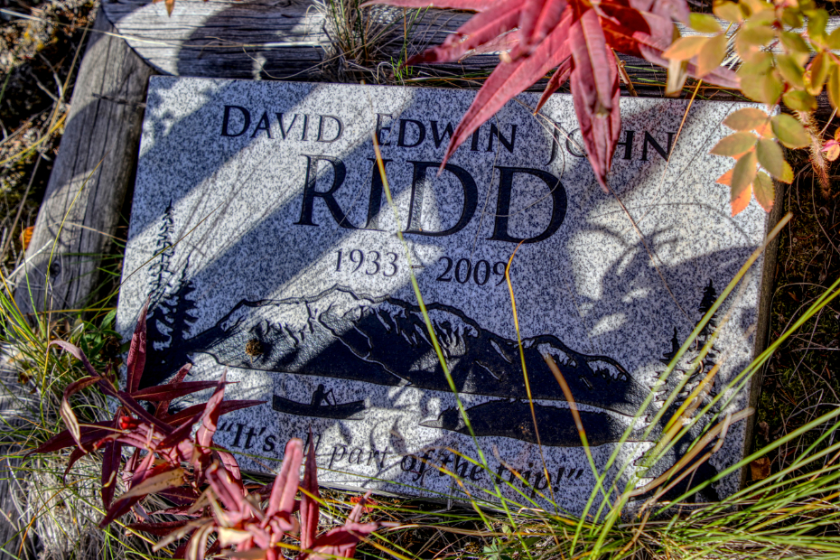 Grave of David Edwin John Ridd in the Atlin Pioneer Cemetery, BC
