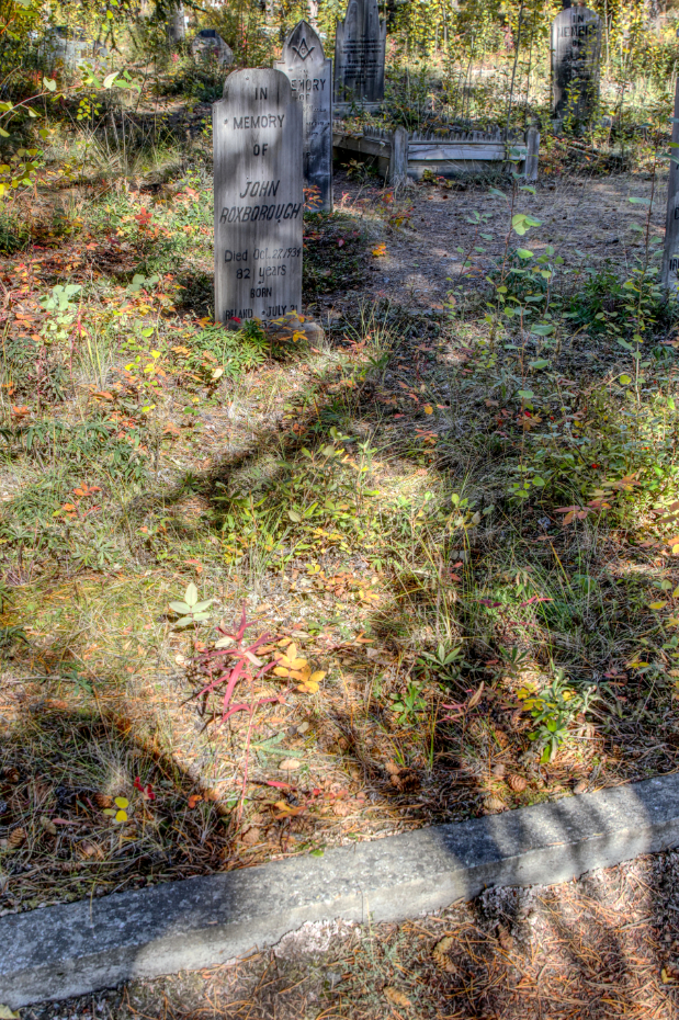 Grave of John Roxborough in the Atlin Pioneer Cemetery, BC