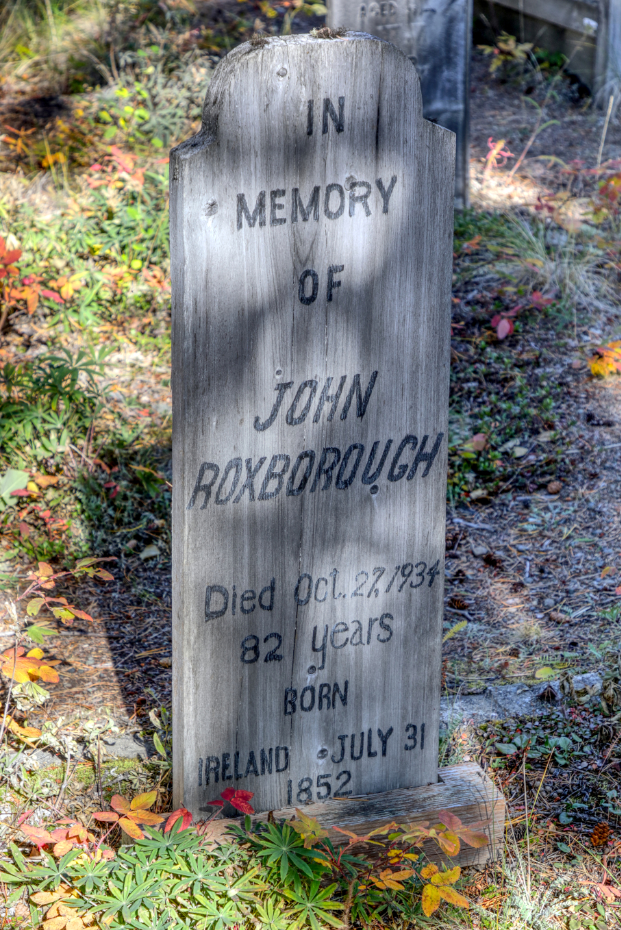 Grave of John Roxborough in the Atlin Pioneer Cemetery, BC
