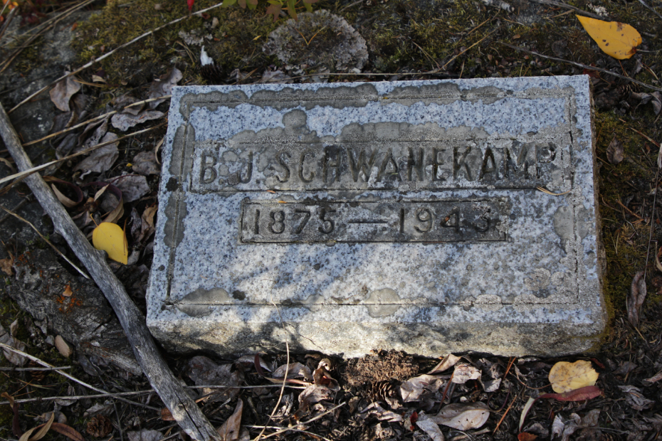 Grave of B. J. Schwanekamp in the Atlin Pioneer Cemetery, BC