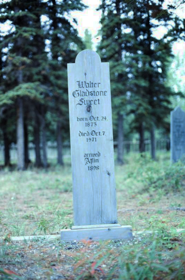 Grave of Walter Gladstone Sweet in the Atlin Pioneer Cemetery, BC