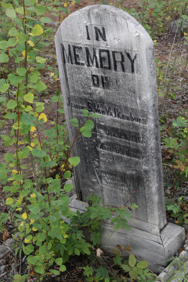Grave of Jerome B. Van Valkenburg in the Atlin Pioneer Cemetery, BC