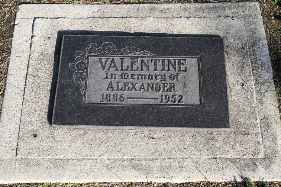 Grave of Alexander Valentine in the Whitehorse Pioneer Cemetery, Yukon