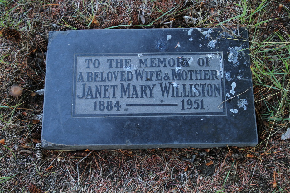 Grave of Janet Mary Williston in the Whitehorse Pioneer Cemetery, Yukon