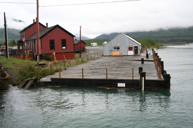 Very high water at Carcross, Yukon, on July 16, 2007 - the train station would soon be protected by a wall of sandbags. Photo by Murray Lundberg.