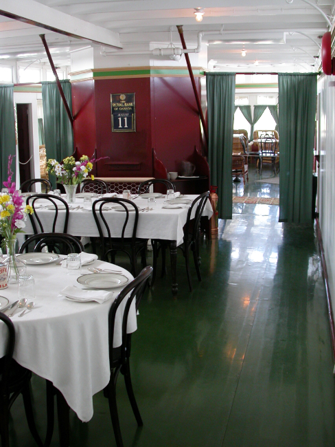 A corner of the dining room on the S.S. Klondike on August 11, 2002. Photo by Murray Lundberg.