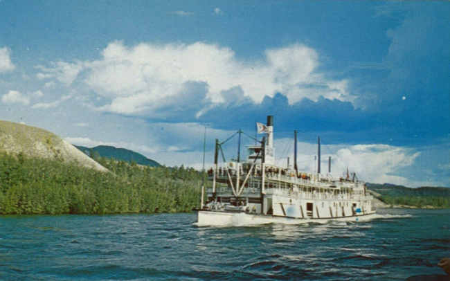 The S.S. Klondike on the Yukon River at Whitehorse. Postcard, 1954.