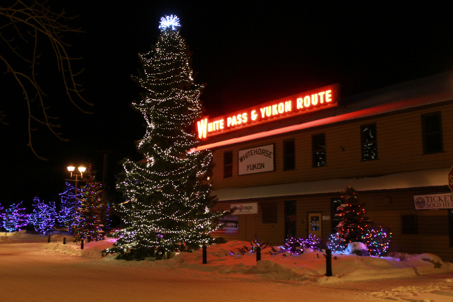 Christmas at the White Pass and Yukon Route railway depot - December 21, 2020. Photo by Murray Lundberg.