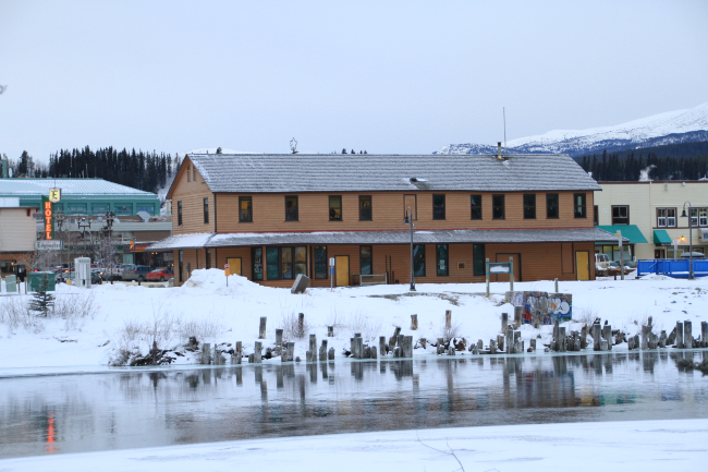 Looking across the Yukon River at the White Pass and Yukon Route railway depot on December 14, 2011. Photo by Murray Lundberg.
