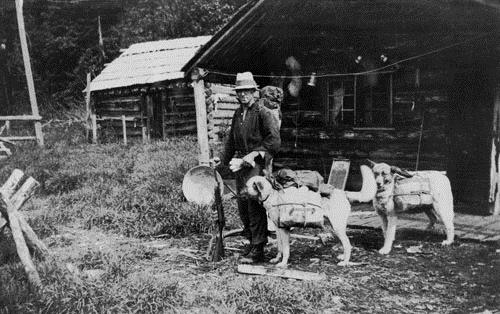 Yukon Telegraph lineman Fred Appleyard at Echo Lake Cabin, 1935. Photo by Yukon Archives, John Sutherland fonds, 82/200 #240.