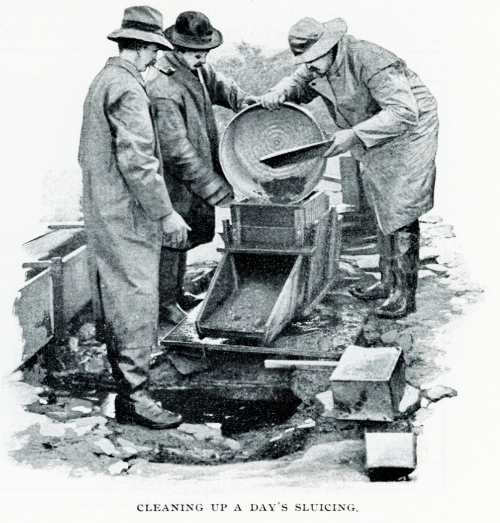Cleaning up a day's sluicing - Romances of the World's Great Mines: The Klondike, 1903