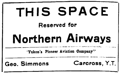 1937 ad for Northern Airways, Ltd., Carcross, Yukon