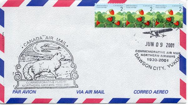 Special envelope ('cover' to collectors) flown by Fokker Super Universal CF-AAM in the Yukon in June 2001