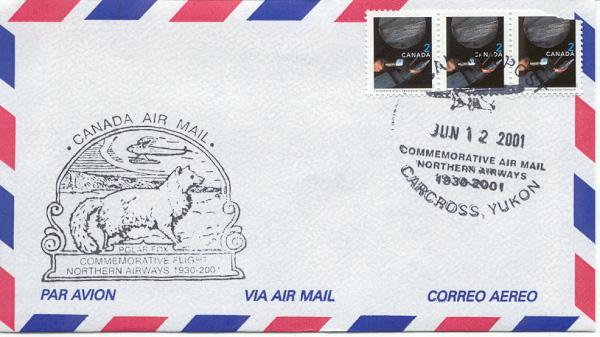 Special envelope ('cover' to collectors) flown by Fokker Super Universal CF-AAM in the Yukon in June 2001