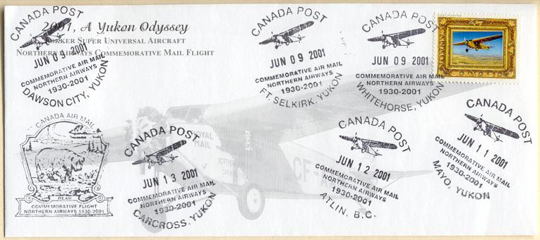 Special envelope ('cover' to collectors) flown by Fokker Super Universal CF-AAM in the Yukon in June 2001
