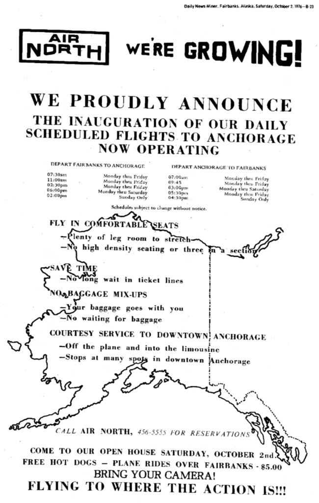 Air North starts Fairbanks-Anchorage service, October 1976