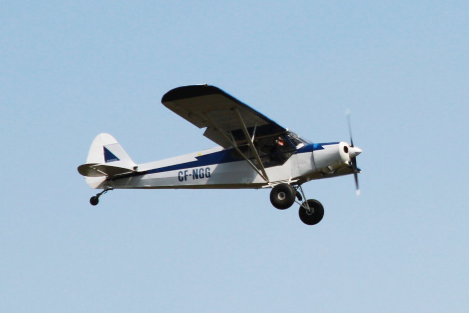 CF-NGG, a 1961 Piper PA-18S-150 Super Cub, on final at Whitehorse, Yukon (YXY), on August 7, 2021.