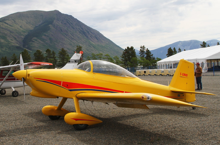 Ken Rombough's Van's RV-8 C-GRVO at a COPA fly-in at Carcross, Yukon (CFA4) on June 22, 2019.