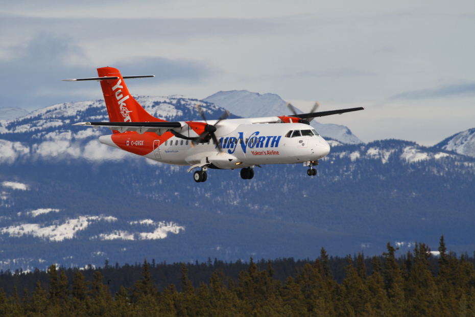 Air North's Aerospatiale-Alenia ATR 42-320 C-GVGX at Whitehorse, Yukon (CYXY) on March 9, 2020.