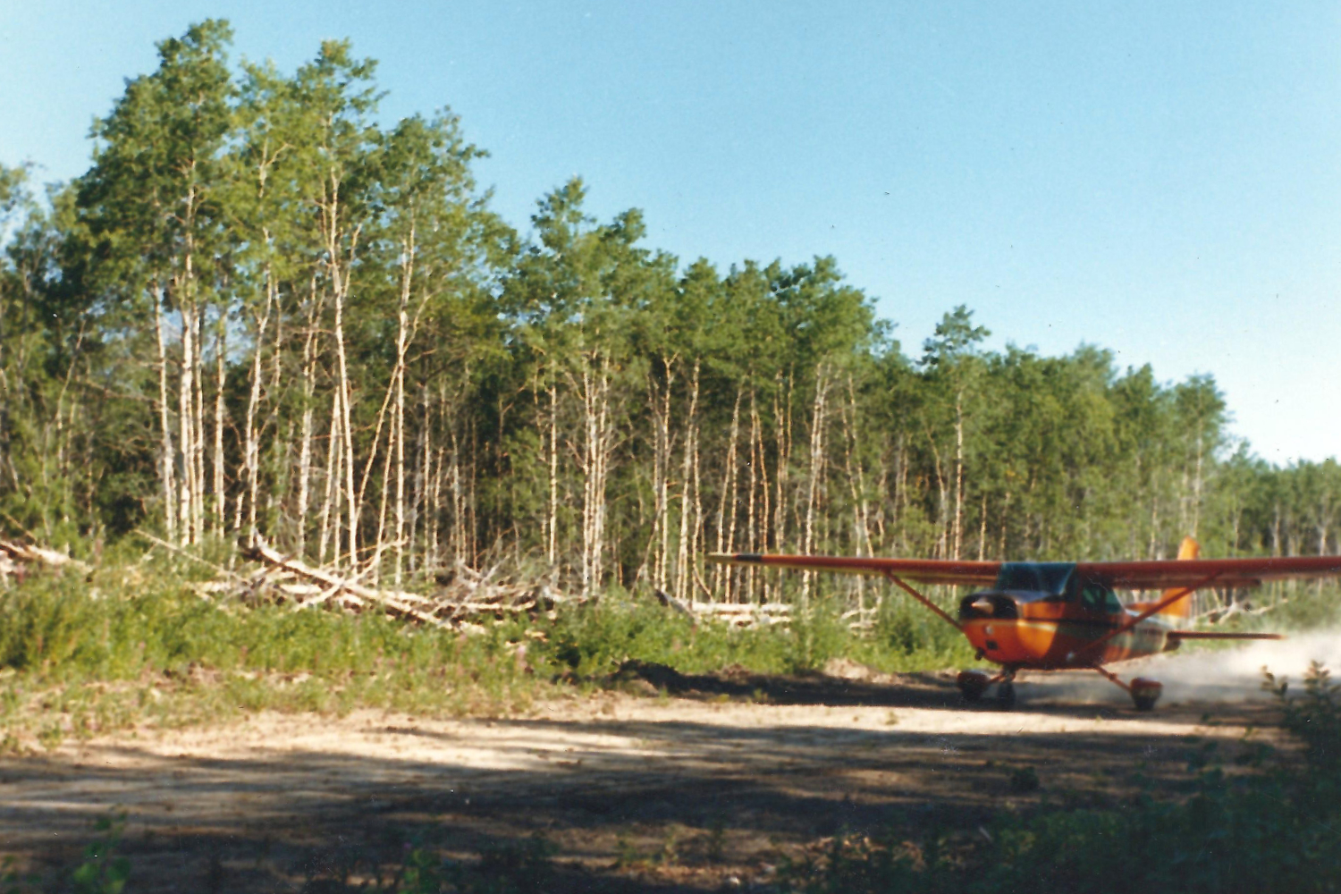 Cessna 172L C-GWDM taking off from Glenora Guest Ranch on the Stikine River - August 29, 1987.